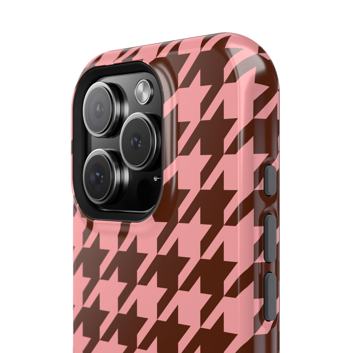 Pink houndstooth MagSafe phone case, lifestyle view
