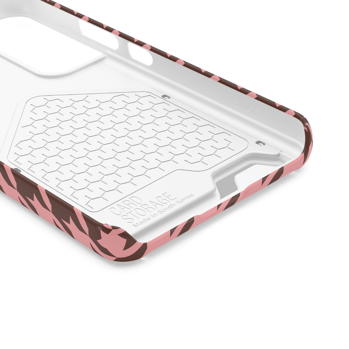 Pink houndstooth phone case with card holder, lifestyle view