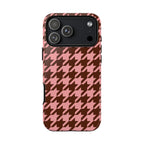 Pink houndstooth tough phone case, front view