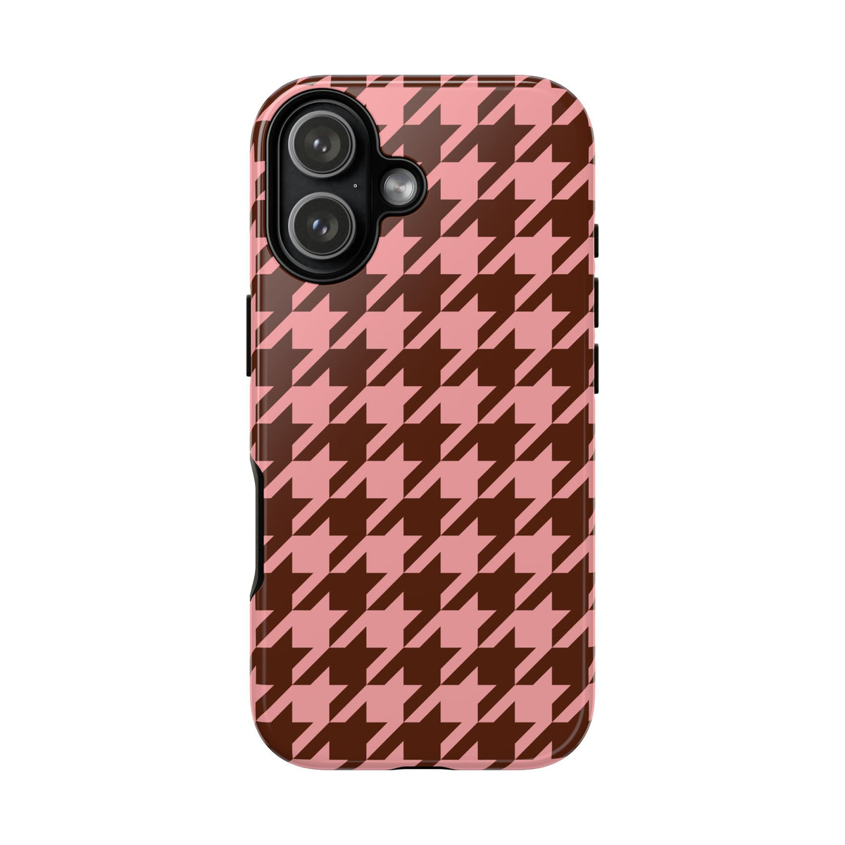 Pink houndstooth tough phone case, alternate view