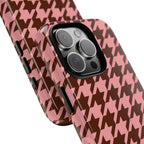 Pink houndstooth tough phone case, lifestyle view