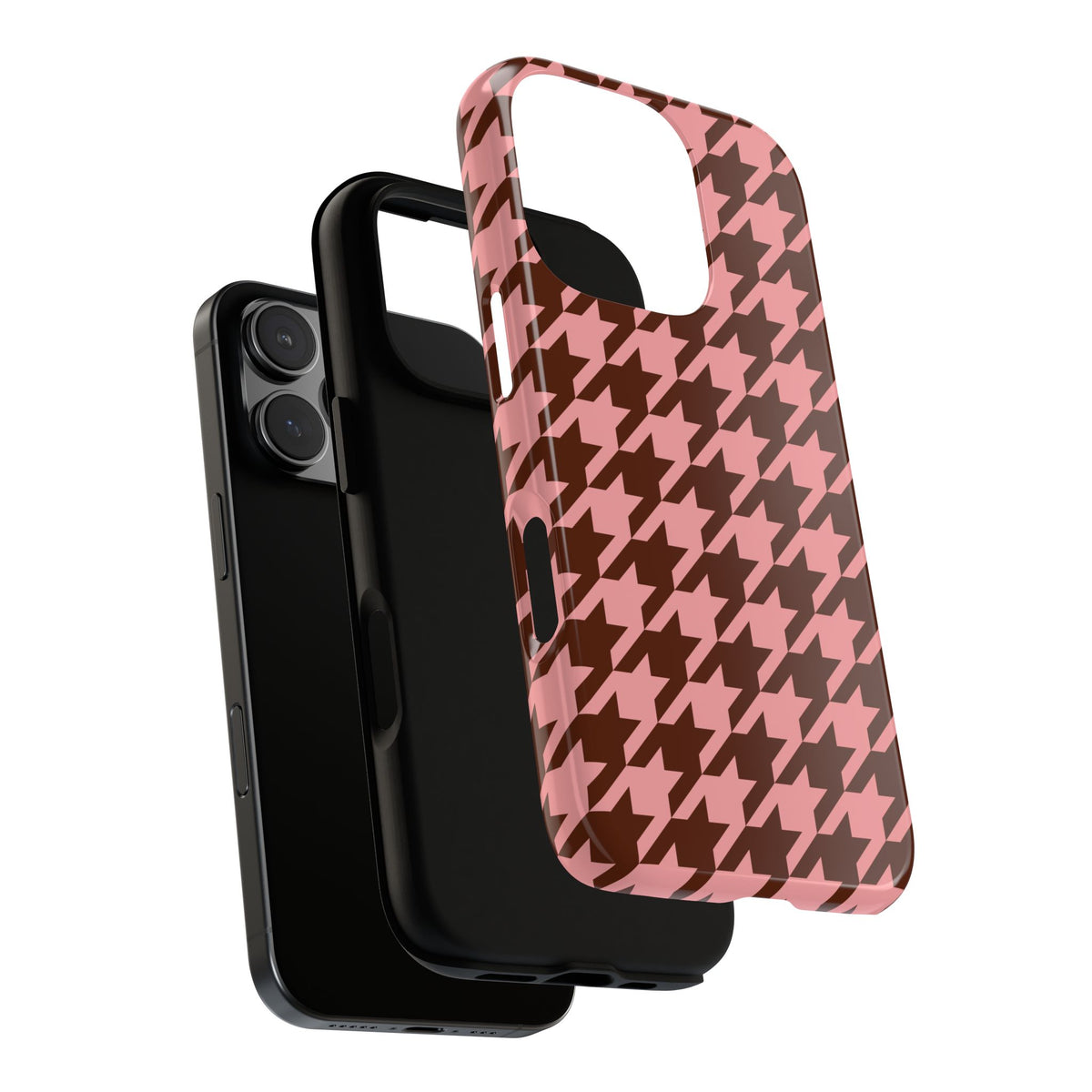 Pink houndstooth tough phone case, glossy or matte