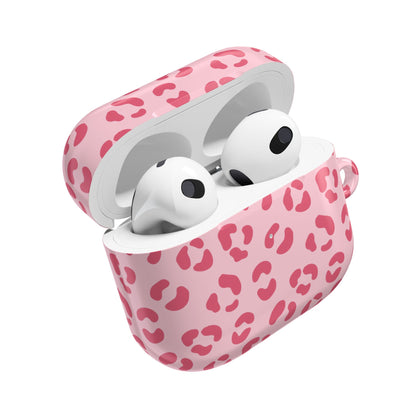 Pink leopard print AirPod case, side view