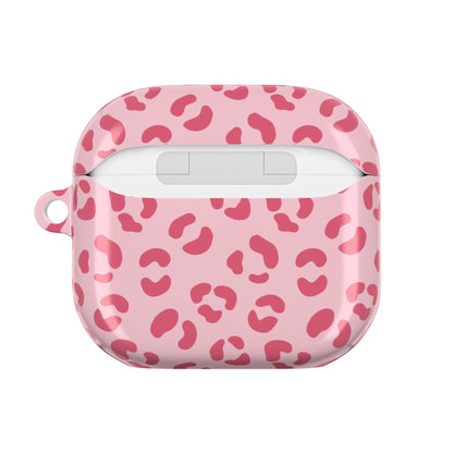 Pink leopard print AirPod case, detail view