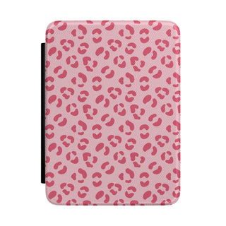 Pink leopard print Kindle case, hot pink rosettes on light pink