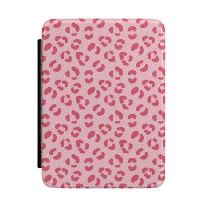 Pink leopard print Kindle case, hot pink rosettes on light pink