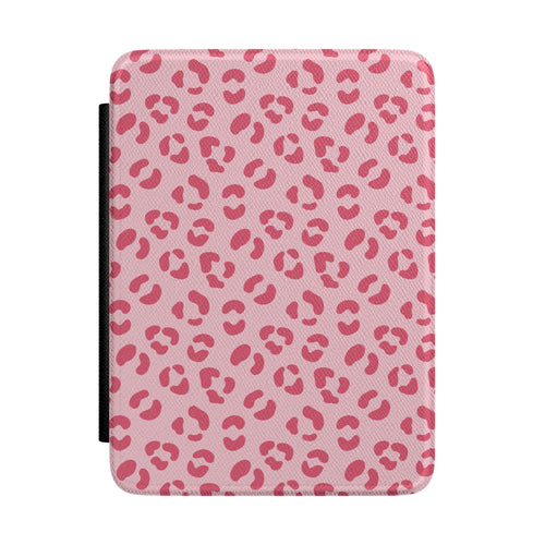 Pink leopard print Kindle case, hot pink rosettes on light pink