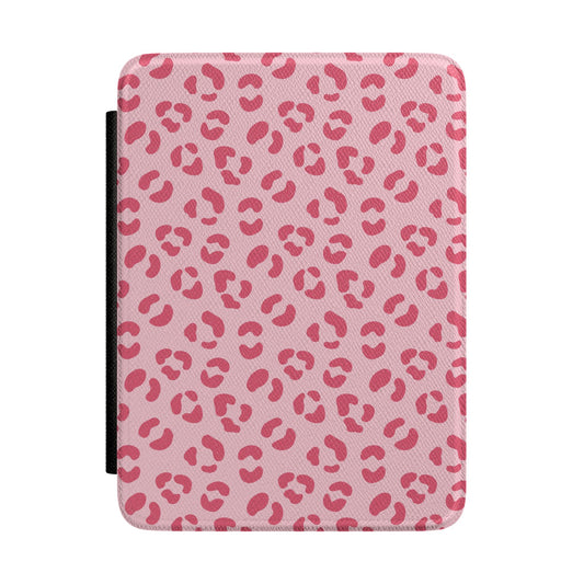Pink leopard print Kindle case, hot pink rosettes on light pink