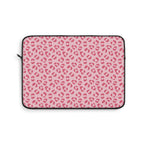 Pink leopard print laptop sleeve, hot pink rosettes on light pink