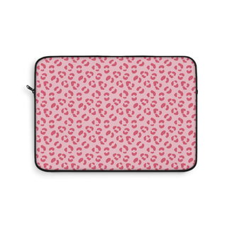 Pink leopard print laptop sleeve, hot pink rosettes on light pink
