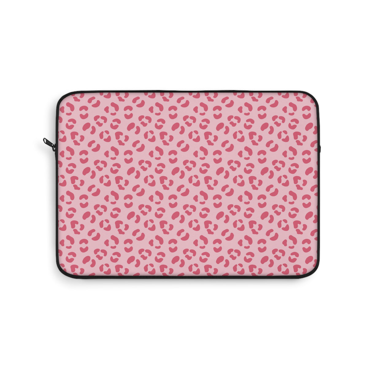 Pink leopard print laptop sleeve, hot pink rosettes on light pink