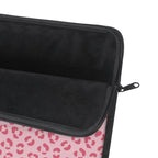Pink leopard print laptop sleeve, detail view