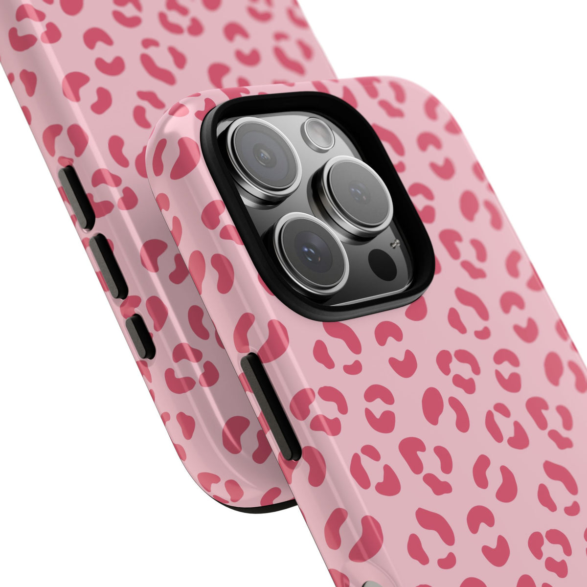 Pink leopard print tough phone case, lifestyle view