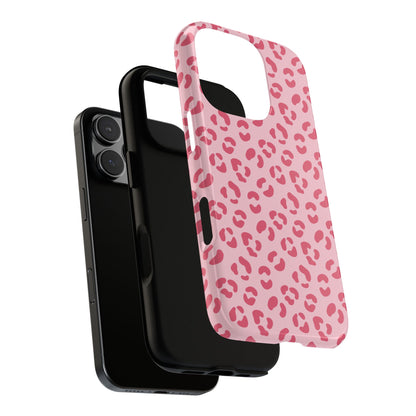 Pink leopard print tough phone case, glossy or matte