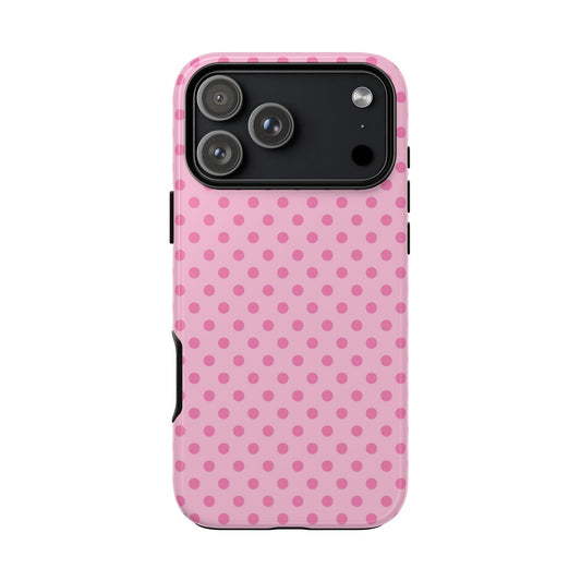 Pink polka dot tough phone case