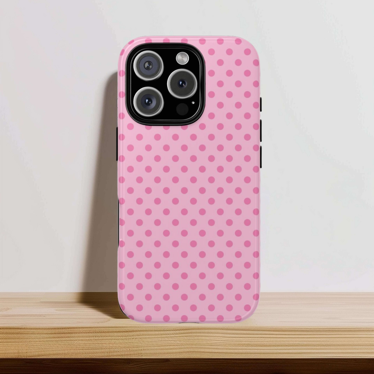 Pink polka dot print for a tough phone case