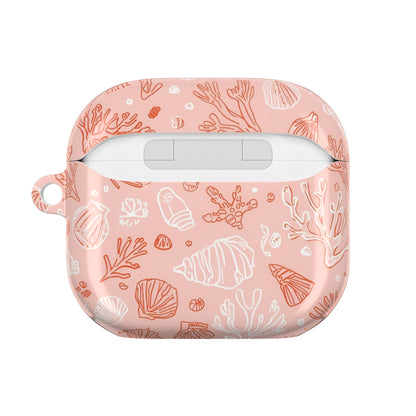 Beach inspired pink AirPod case with seashells and coral branches