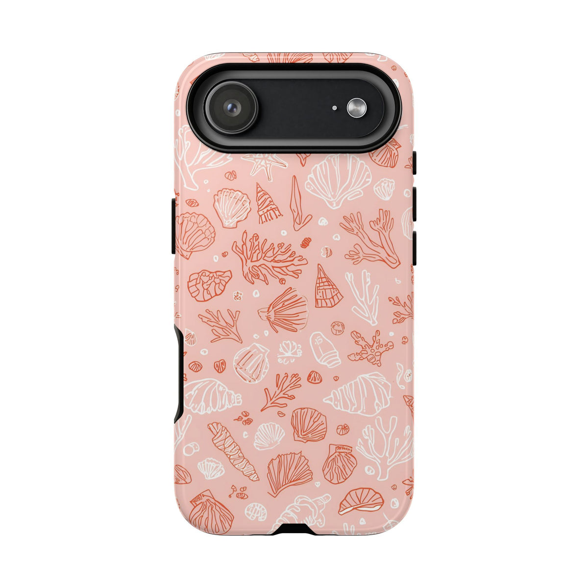 Back and side view of the pink seashell tough phone case