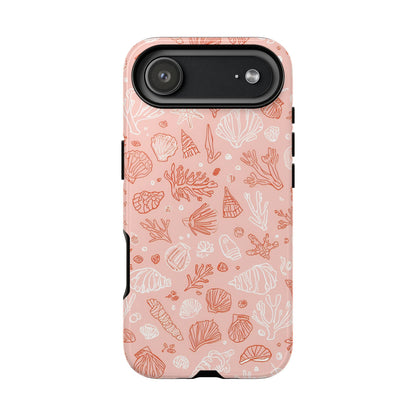 Back and side view of the pink seashell tough phone case