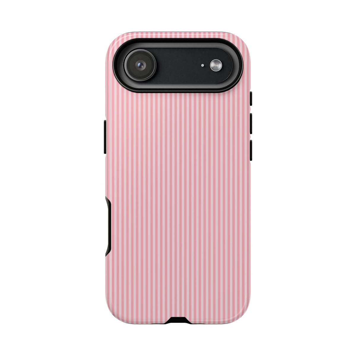 Back of pink pinstripe tough phone case showing the dual-layer shell