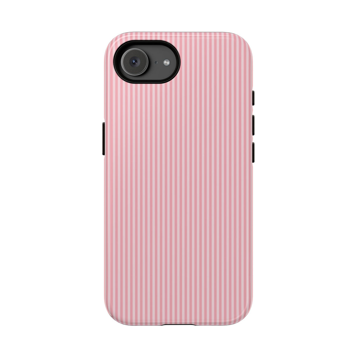 Pink striped tough phone case on a neutral background