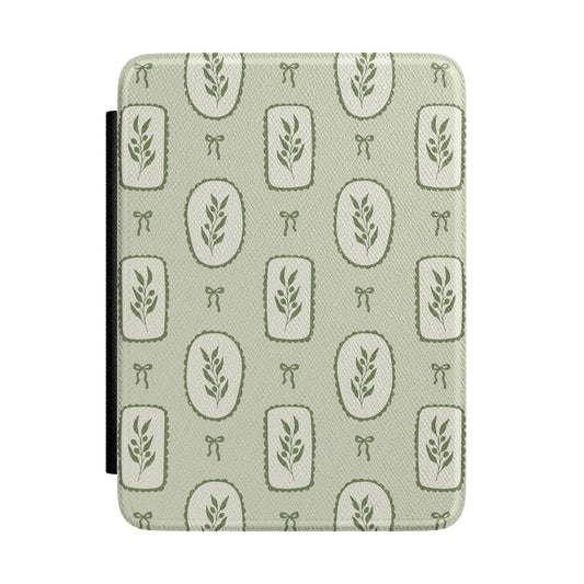 Sage green botanical bow Kindle case