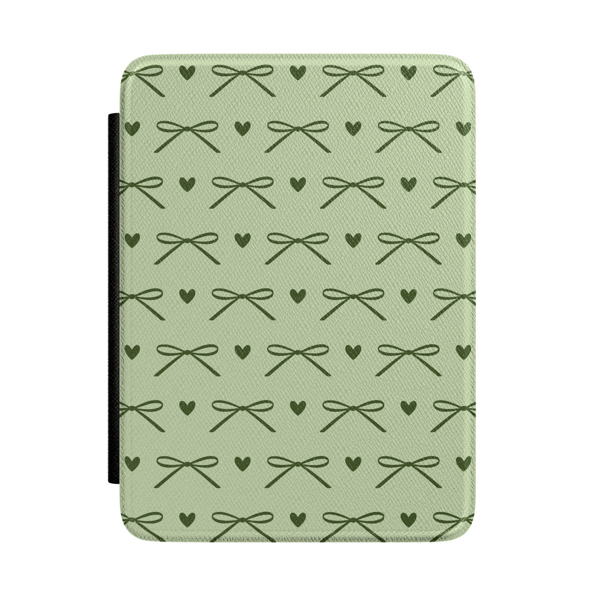 Sage green bow Kindle case with olive bows and hearts