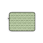Sage green bow laptop sleeve, front view