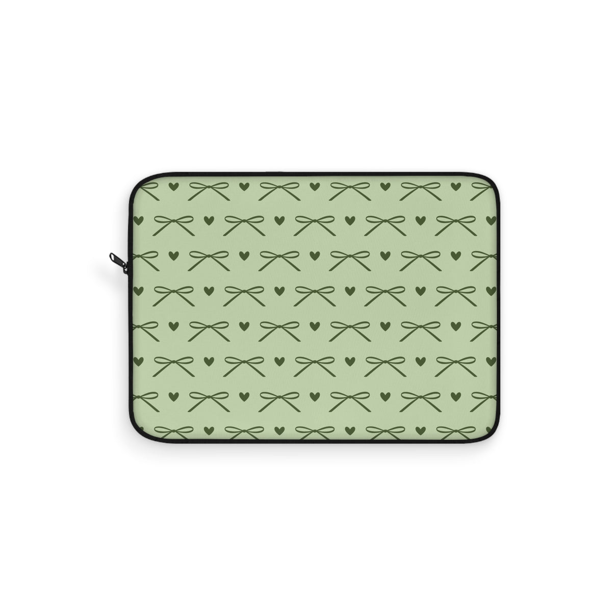 Sage green bow laptop sleeve, front view