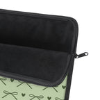 Sage green bow laptop sleeve, alternate view