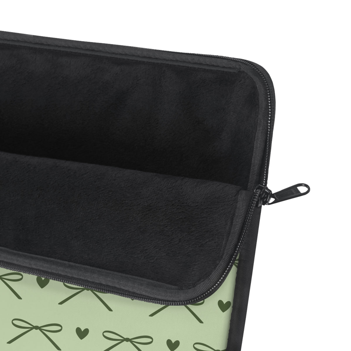 Sage green bow laptop sleeve, alternate view