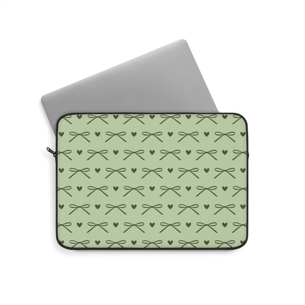 Olive bow and heart print laptop sleeve for 12, 13 and 15 inch laptops