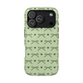 Sage green bow MagSafe phone case, back view