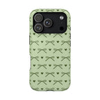 Sage green bow MagSafe phone case, back view