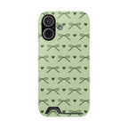 Soft sage card holder phone case with olive ribbon bows