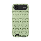 Sage green bow and heart print phone case with card holder