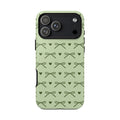 Sage green bow tough phone case with olive bows and hearts