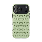 Sage green bow tough phone case with olive bows and hearts