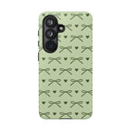 Coquette sage green bow print tough phone case