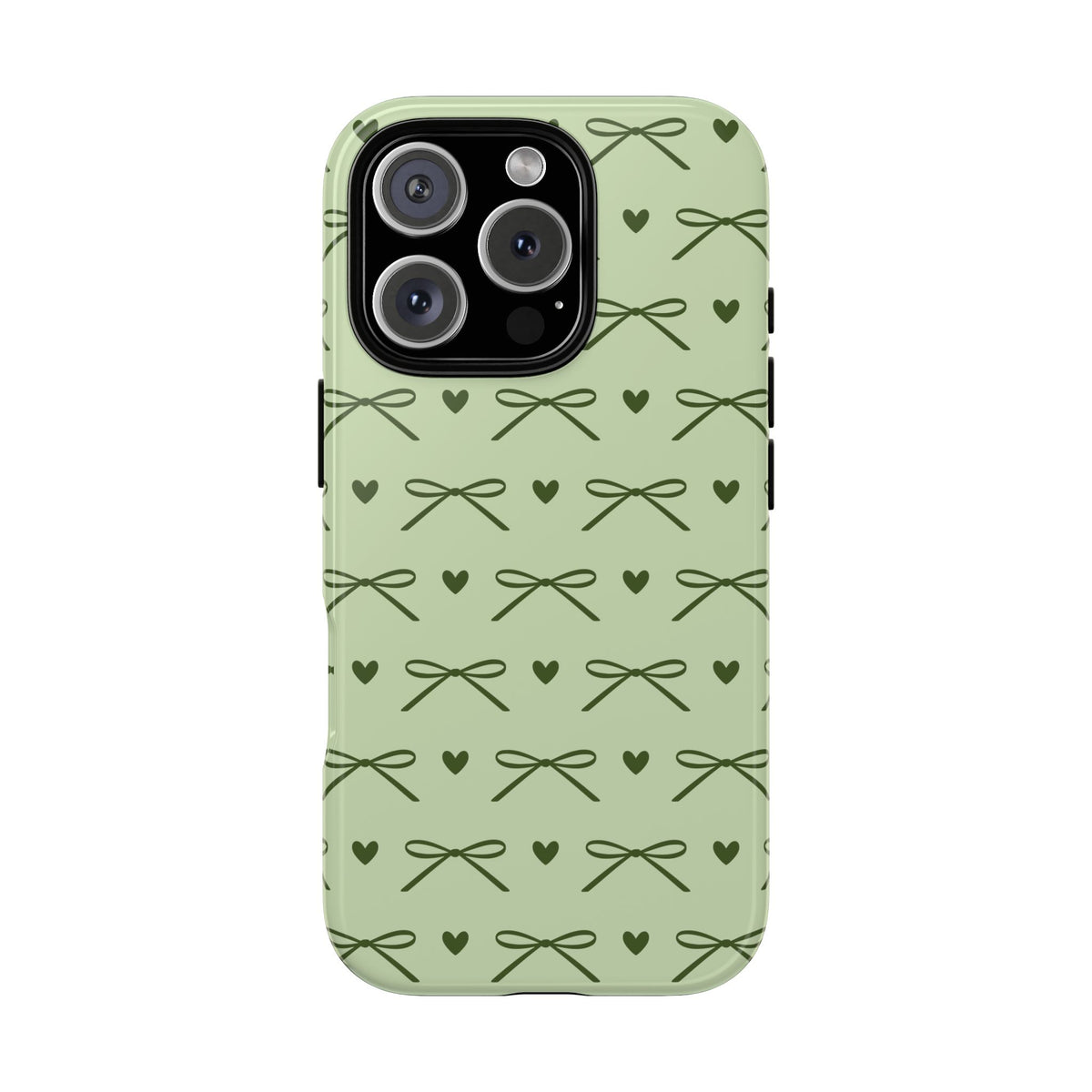 Soft sage tough phone case with olive ribbon bows