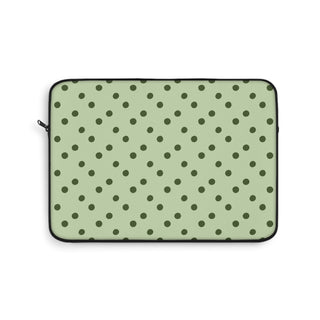 Sage green polka dot laptop sleeve, olive dots on soft sage