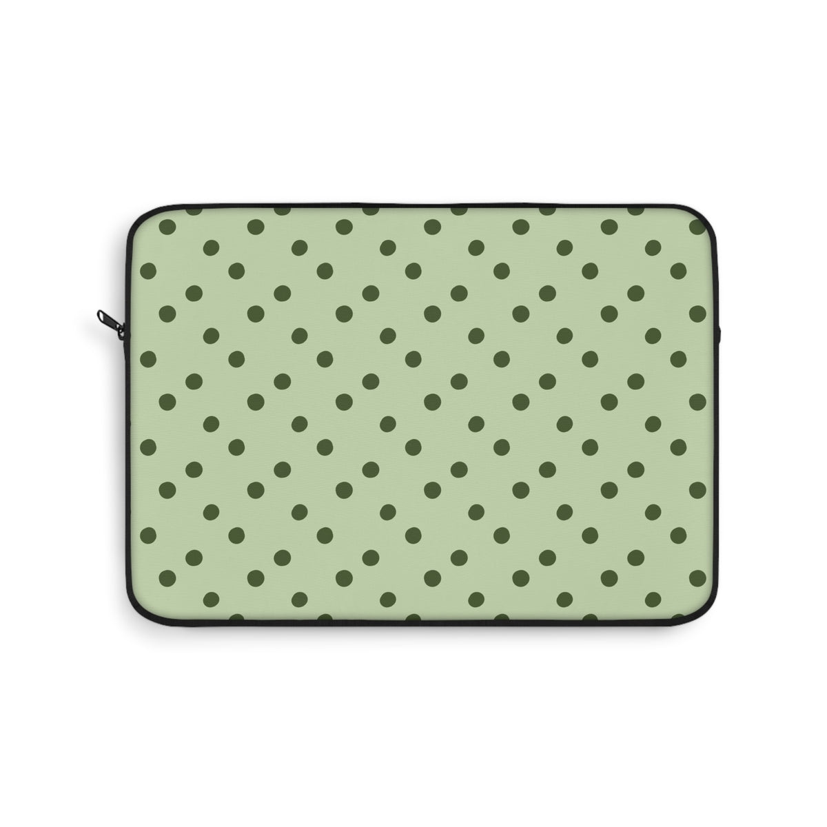 Sage green polka dot laptop sleeve, olive dots on soft sage