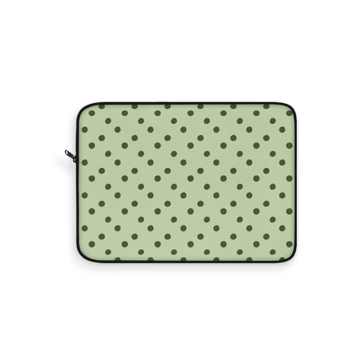 Sage green polka dot laptop sleeve, alternate view
