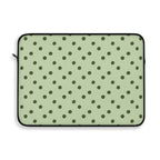 Sage green polka dot laptop sleeve, detail view