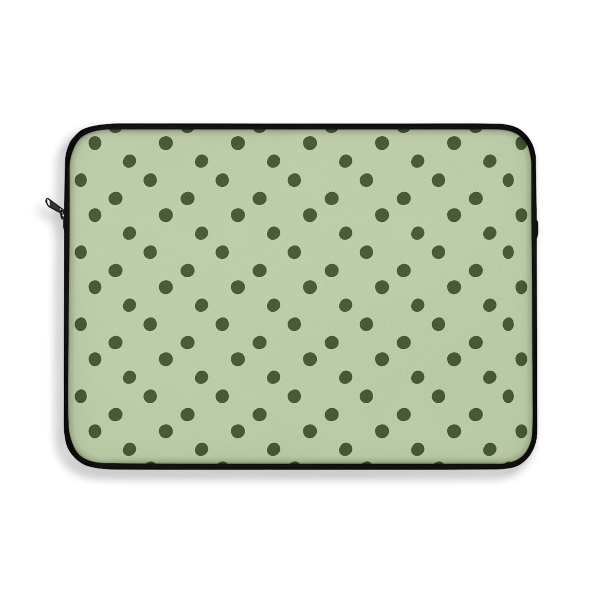 Sage green polka dot laptop sleeve, detail view