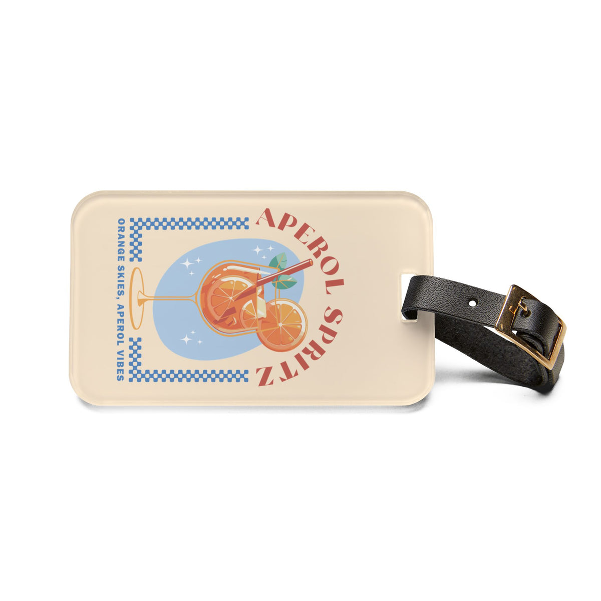 Spritz cocktail luggage tag back view with business card slot