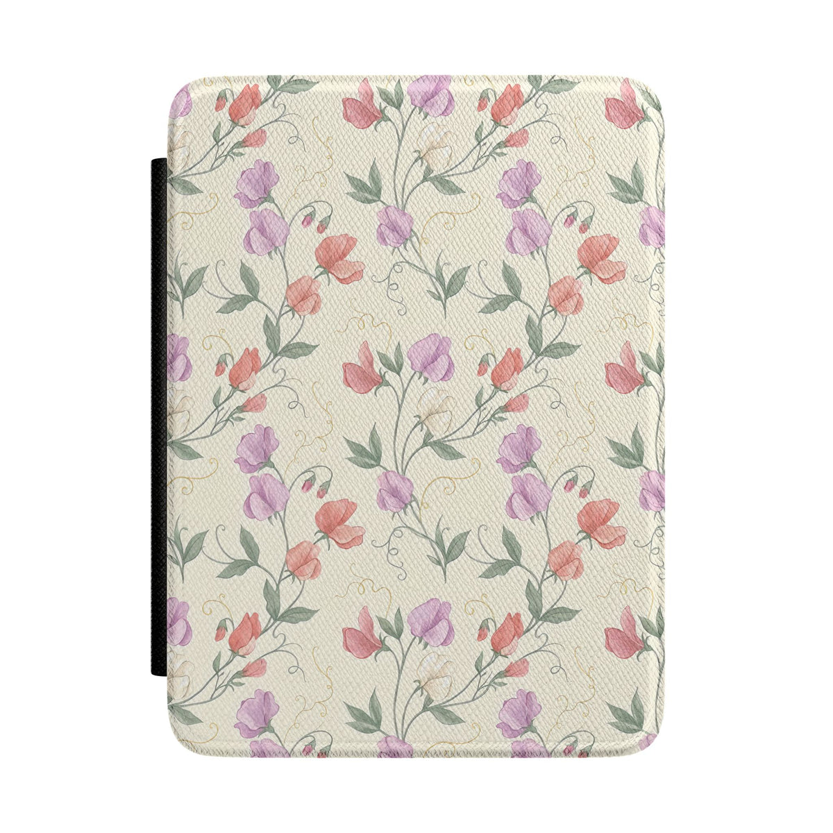 Sweet pea floral Kindle case with lilac and coral blooms on cream