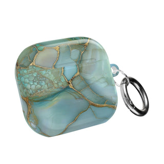 Teal marble AirPod case with ochre veining on aqua stone