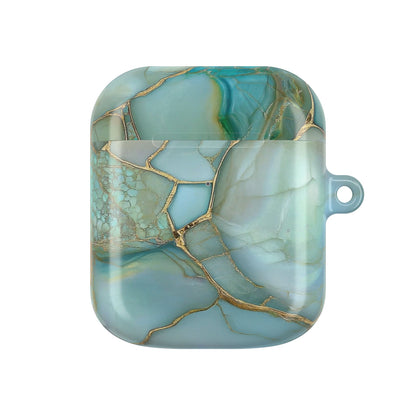 Teal marble AirPod case with carabiner clip