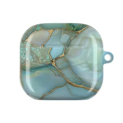 Teal marble AirPod case, lid closed showing full wrap print